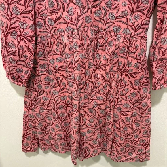 Madison Mathews || Block Print Fit‎ & Flare Mini Dress Floral Pink Small - Picture 3 of 9
